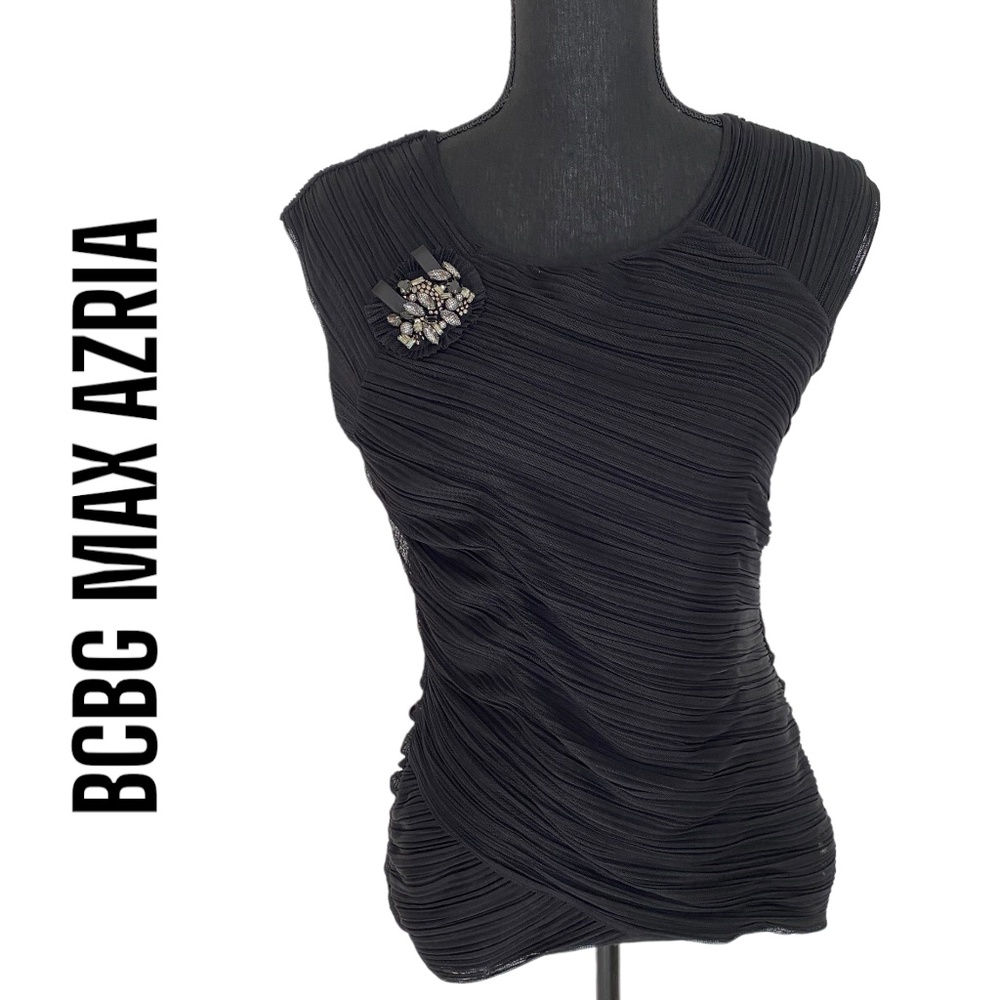 BCBG MAX AZRIA Black Comb Cocktail Top, Size Large